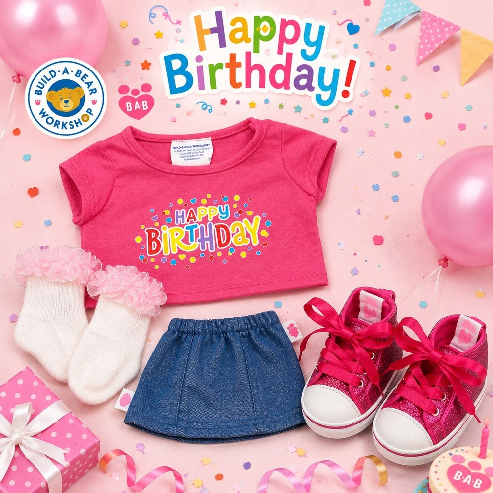 Build A Bear Birthday Outfit Clothes Lot Shirt Skirt Glitter Shoes Socks BABW